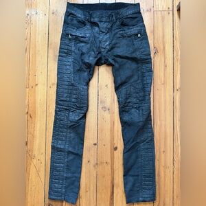 Balmain Black Quilted Moto Skinny Pants Men's 28 Made in Japan